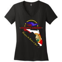 DeSantis Airlines Funny Political Meme Bringing The Border To You Women's V-Neck T-Shirt