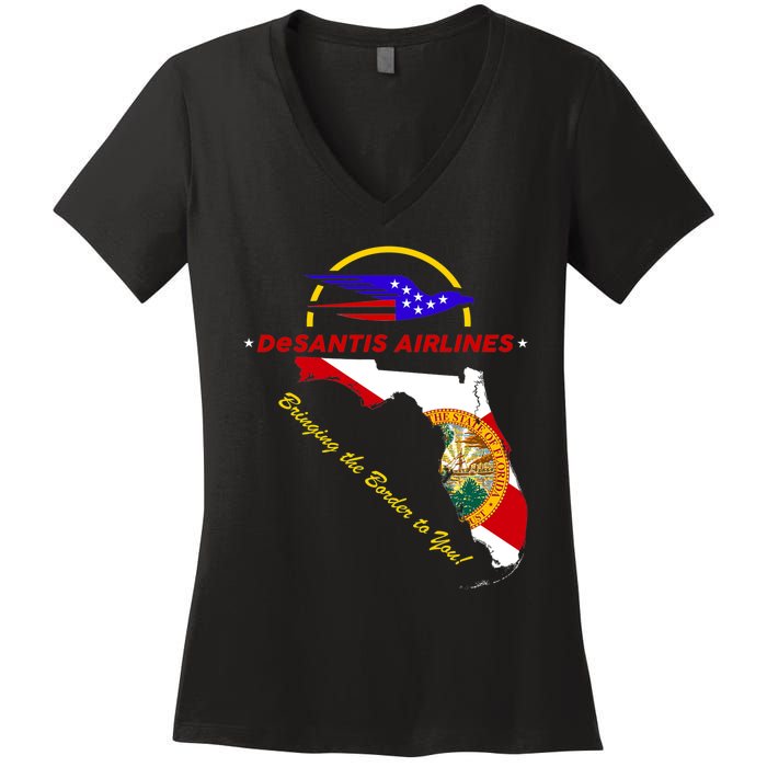 DeSantis Airlines Funny Political Meme Bringing The Border To You Women's V-Neck T-Shirt