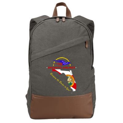 DeSantis Airlines Funny Political Meme Bringing The Border To You Cotton Canvas Backpack