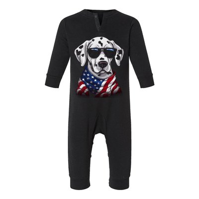 Dalmatian American Flag USA Tee 4th July Gifts Graphic Tees Infant Fleece One Piece