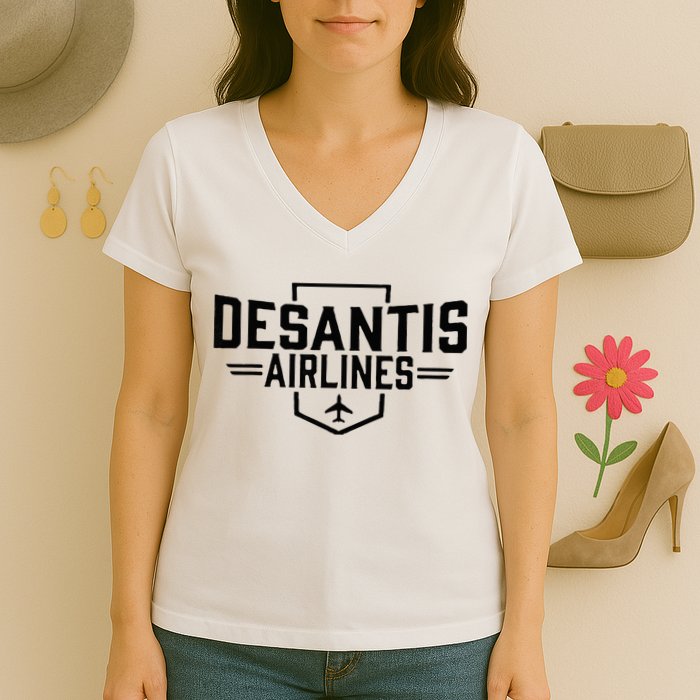 DeSantis Airlines Funny Political Meme Ron DeSantis Women's V-Neck T-Shirt