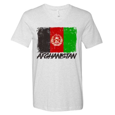 Distressed Afghanistan Flag V-Neck T-Shirt