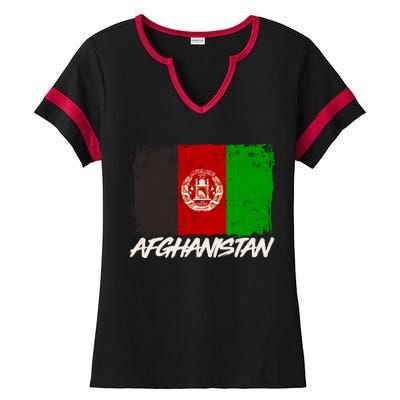 Distressed Afghanistan Flag Ladies Halftime Notch Neck Tee