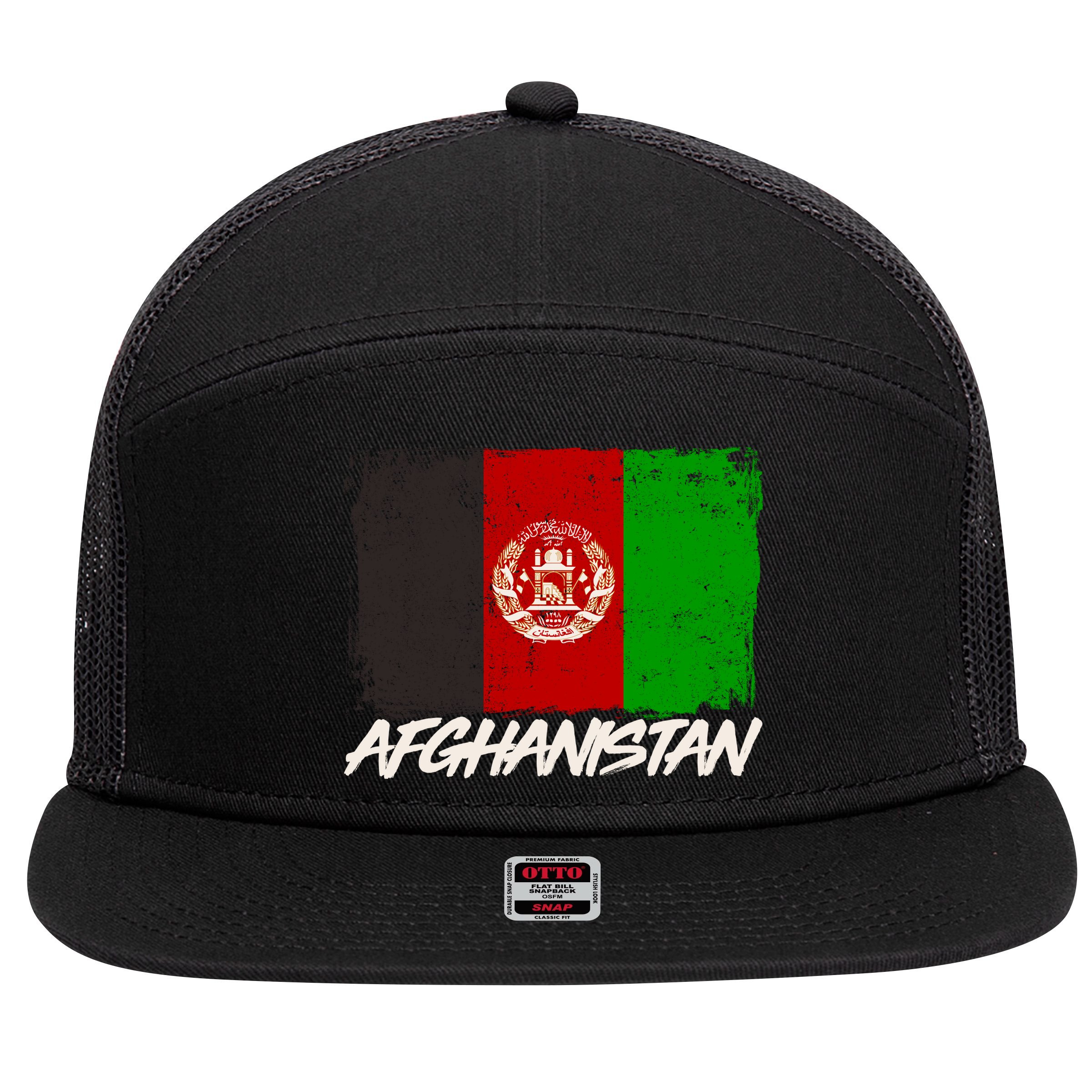 Distressed Afghanistan Flag 7 Panel Mesh Trucker Snapback Hat