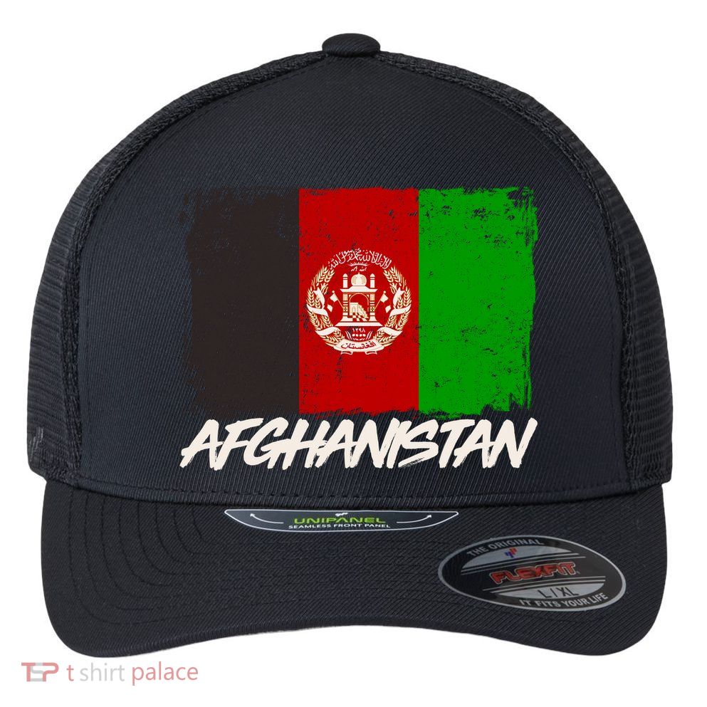 Distressed Afghanistan Flag Flexfit Unipanel Trucker Cap