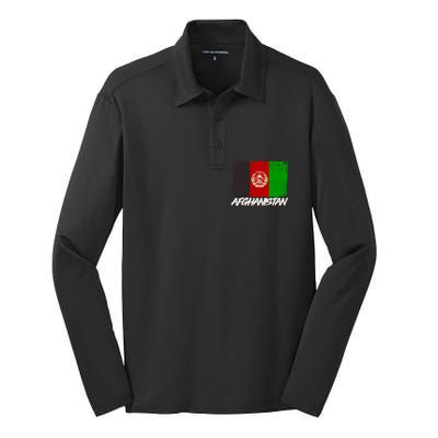 Distressed Afghanistan Flag Silk Touch Performance Long Sleeve Polo