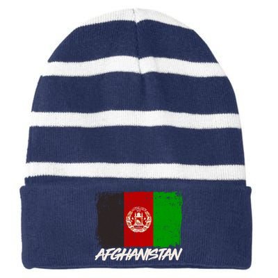 Distressed Afghanistan Flag Striped Beanie with Solid Band