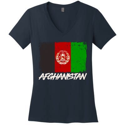 Distressed Afghanistan Flag Women's V-Neck T-Shirt