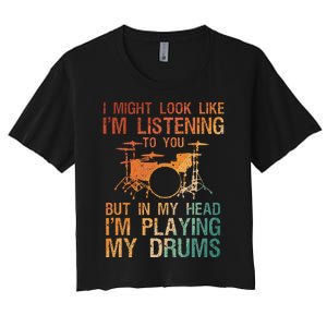 Drummer Art For Women Drum Player Women's Crop Top Tee