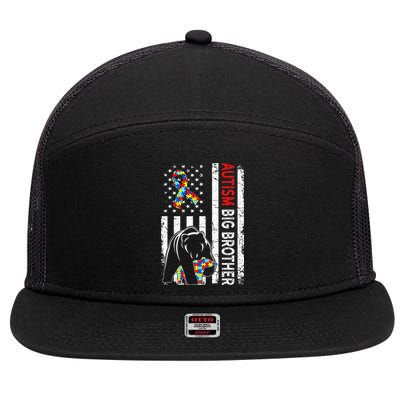Distressed American Flag Autism Big Brother Bear Awareness  7 Panel Mesh Trucker Snapback Hat