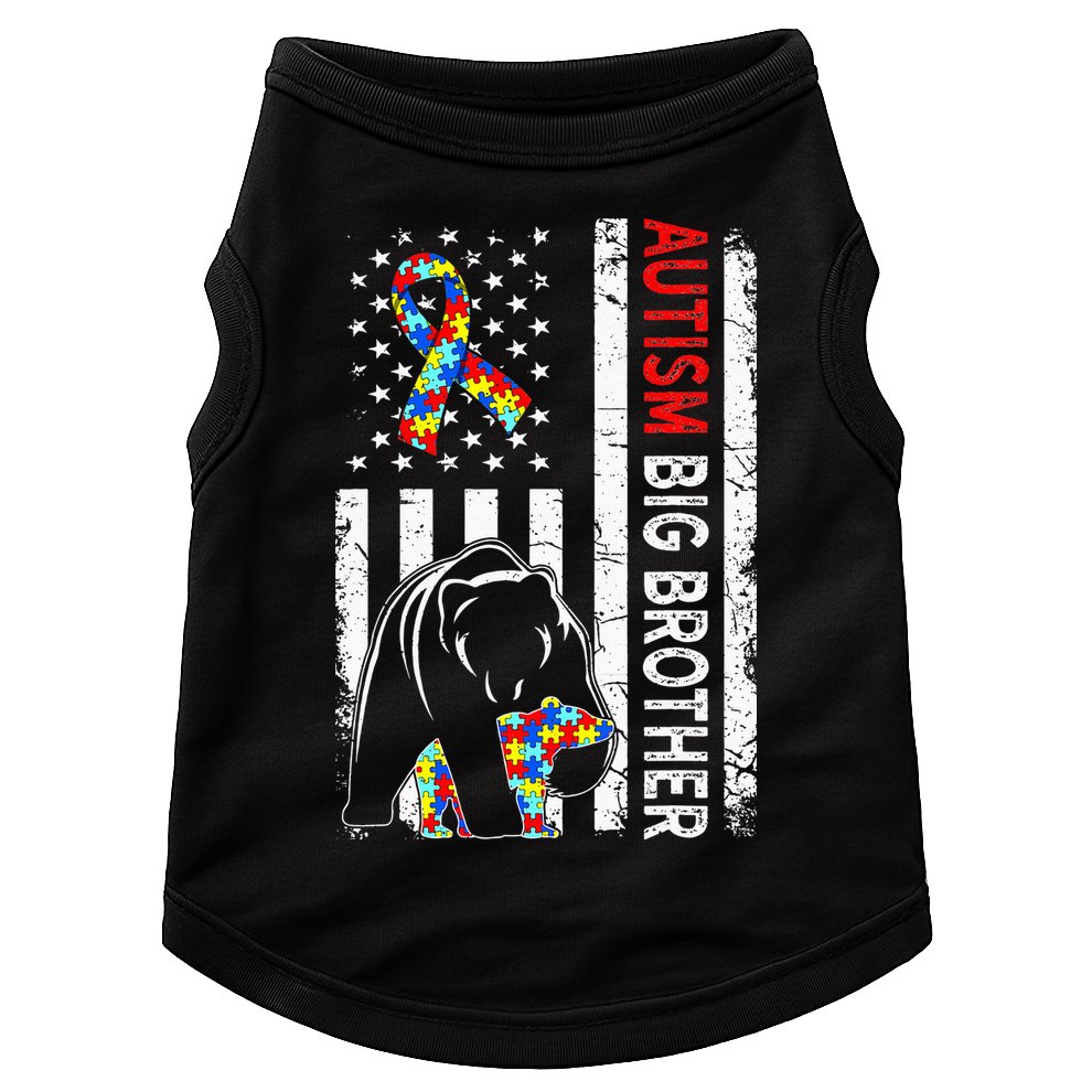 Distressed American Flag Autism Big Brother Bear Awareness  Doggie Tank