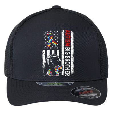 Distressed American Flag Autism Big Brother Bear Awareness  Flexfit Unipanel Trucker Cap