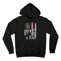 Distressed American Flag Autism Big Brother Bear Awareness  Hoodie