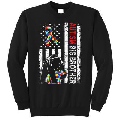 Distressed American Flag Autism Big Brother Bear Awareness  Sweatshirt