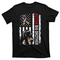 Distressed American Flag Autism Big Brother Bear Awareness  T-Shirt