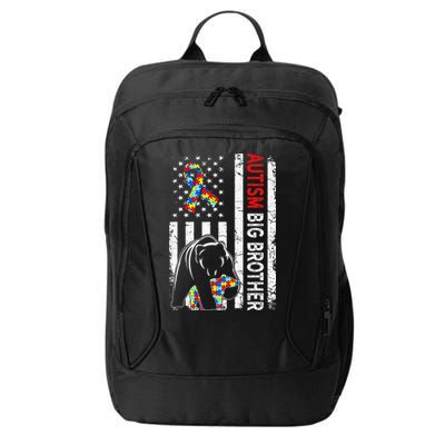 Distressed American Flag Autism Big Brother Bear Awareness  City Backpack