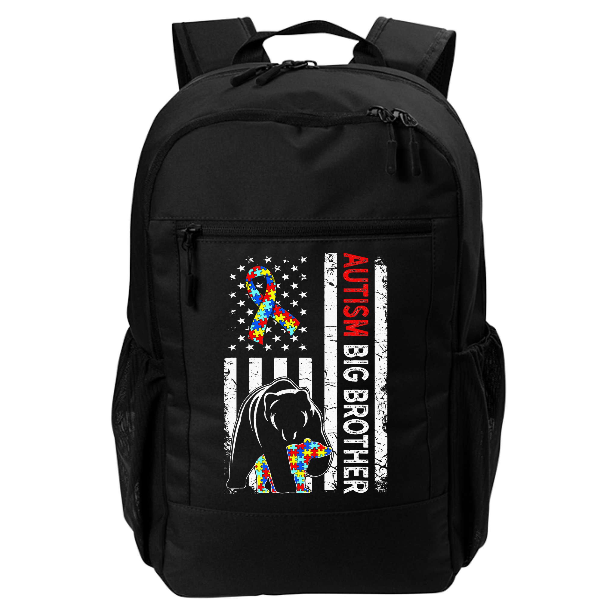 Distressed American Flag Autism Big Brother Bear Awareness  Backpack