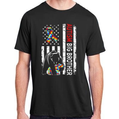 Distressed American Flag Autism Big Brother Bear Awareness  Adult ChromaSoft Performance T-Shirt