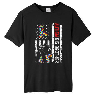 Distressed American Flag Autism Big Brother Bear Awareness  Tall Fusion ChromaSoft Performance T-Shirt