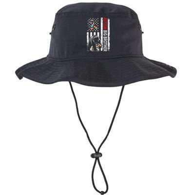 Distressed American Flag Autism Big Brother Bear Awareness  Bucket Hat