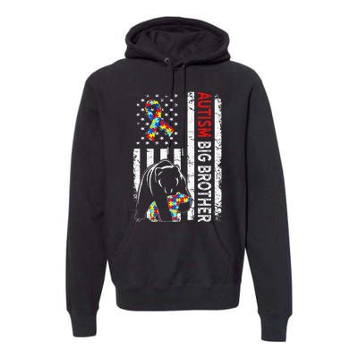 Distressed American Flag Autism Big Brother Bear Awareness  Premium Hoodie