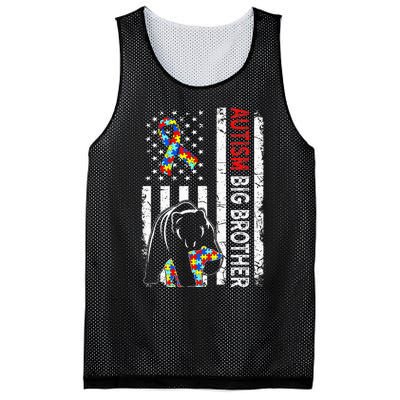 Distressed American Flag Autism Big Brother Bear Awareness  Mesh Reversible Basketball Jersey Tank