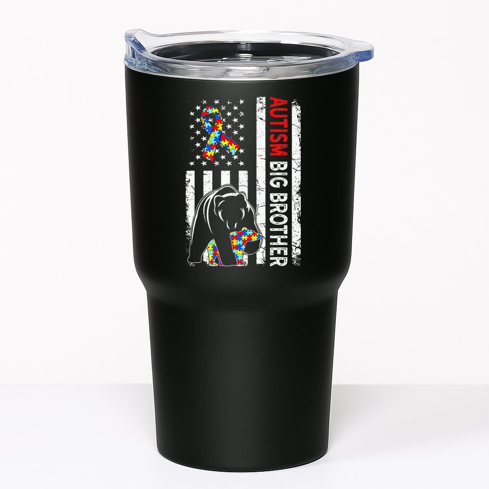 Distressed American Flag Autism Big Brother Bear Awareness  Tumbler