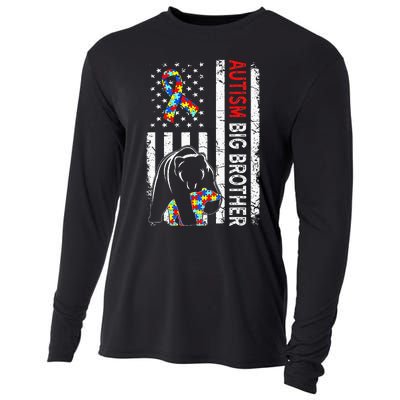 Distressed American Flag Autism Big Brother Bear Awareness  Cooling Performance Long Sleeve Crew