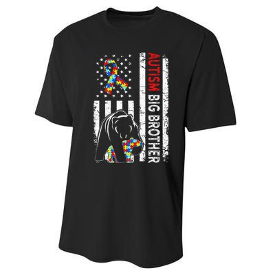 Distressed American Flag Autism Big Brother Bear Awareness  Performance Sprint T-Shirt