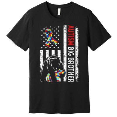 Distressed American Flag Autism Big Brother Bear Awareness  Premium T-Shirt