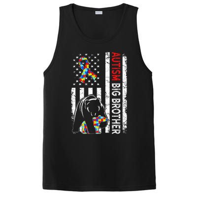 Distressed American Flag Autism Big Brother Bear Awareness  PosiCharge Competitor Tank