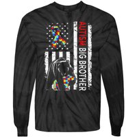 Distressed American Flag Autism Big Brother Bear Awareness  Tie-Dye Long Sleeve Shirt