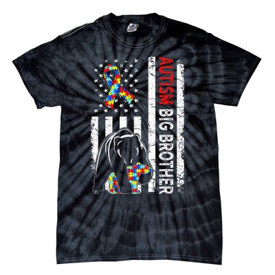 Distressed American Flag Autism Big Brother Bear Awareness  Tie-Dye T-Shirt