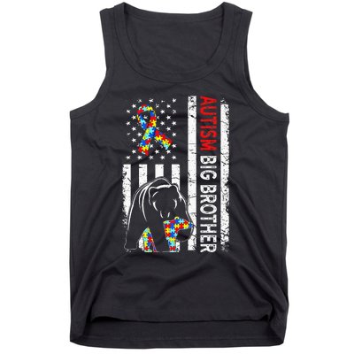 Distressed American Flag Autism Big Brother Bear Awareness  Tank Top