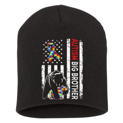 Distressed American Flag Autism Big Brother Bear Awareness  Short Acrylic Beanie