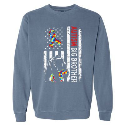 Distressed American Flag Autism Big Brother Bear Awareness  Garment-Dyed Sweatshirt