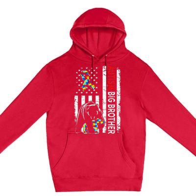 Distressed American Flag Autism Big Brother Bear Awareness  Premium Pullover Hoodie