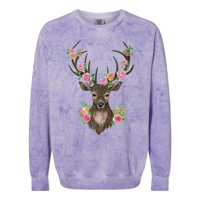 Deer And Flower Colorblast Crewneck Sweatshirt