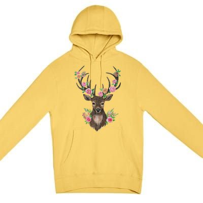 Deer And Flower Premium Pullover Hoodie