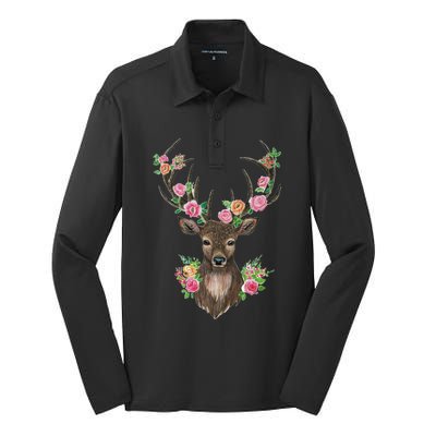 Deer And Flower Silk Touch Performance Long Sleeve Polo