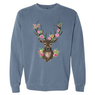 Deer And Flower Garment-Dyed Sweatshirt