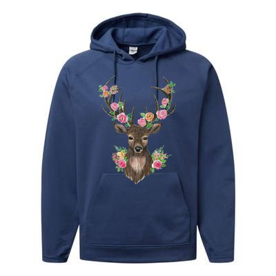 Deer And Flower Performance Fleece Hoodie