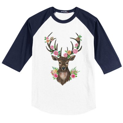 Deer And Flower Baseball Sleeve Shirt