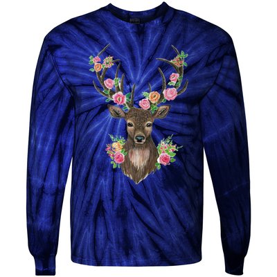 Deer And Flower Tie-Dye Long Sleeve Shirt