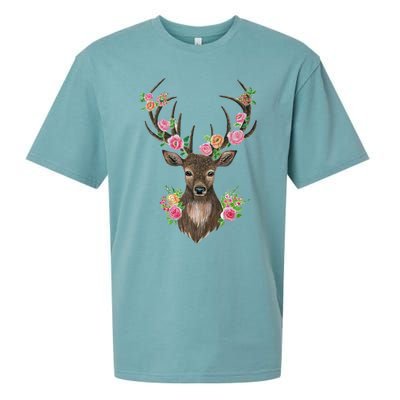 Deer And Flower Sueded Cloud Jersey T-Shirt