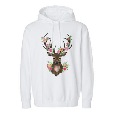 Deer And Flower Garment-Dyed Fleece Hoodie