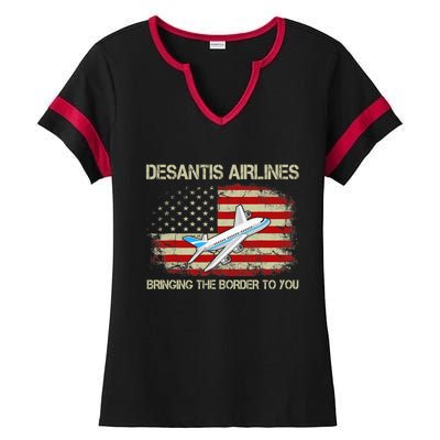 DeSantis Airlines Funny Political Meme Ron DeSantis Ladies Halftime Notch Neck Tee