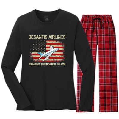 DeSantis Airlines Funny Political Meme Ron DeSantis Women's Long Sleeve Flannel Pajama Set 