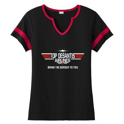 DeSantis Airlines Funny Political Meme Top DeSantis Airlines Ladies Halftime Notch Neck Tee