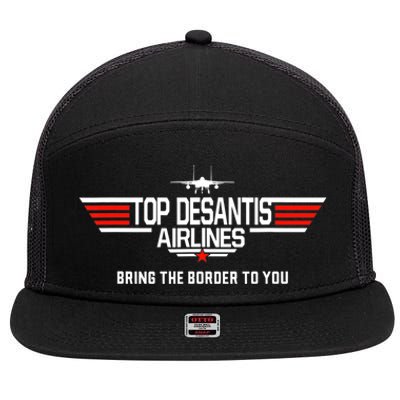 DeSantis Airlines Funny Political Meme Top DeSantis Airlines 7 Panel Mesh Trucker Snapback Hat